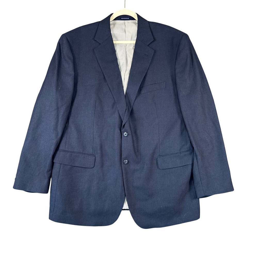 Stafford Essentials Navy Two‎ Button Blazer Classic Tailored Business Casual 48R